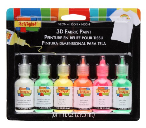 Scribbles 26514 Dimensional Neon Fabric Paint, 6-Pack