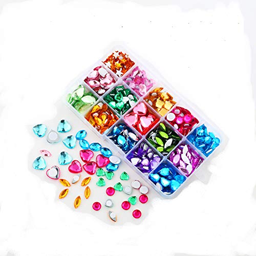 Self Adhesive Craft Jewels Jumbo Bling Crystal Gems Stickers 10 Shapes Color Rhinestones，Size ：8mm to 20mm with Glue Stickers in Flat Back for Arts & Crafts Projects (600)