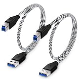 USB 3.0 Cable A to B, Besgoods 2-Pack 1.5ft Short Braided USB 3.0 Type A to B Cable - A-Male to B-Male USB Cords - White