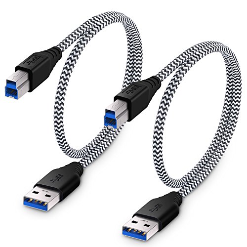 USB 3.0 Cable A to B, Besgoods 2-Pack 1.5ft Short Braided USB 3.0 Type A to B Cable - A-Male to B-Male USB Cords - White