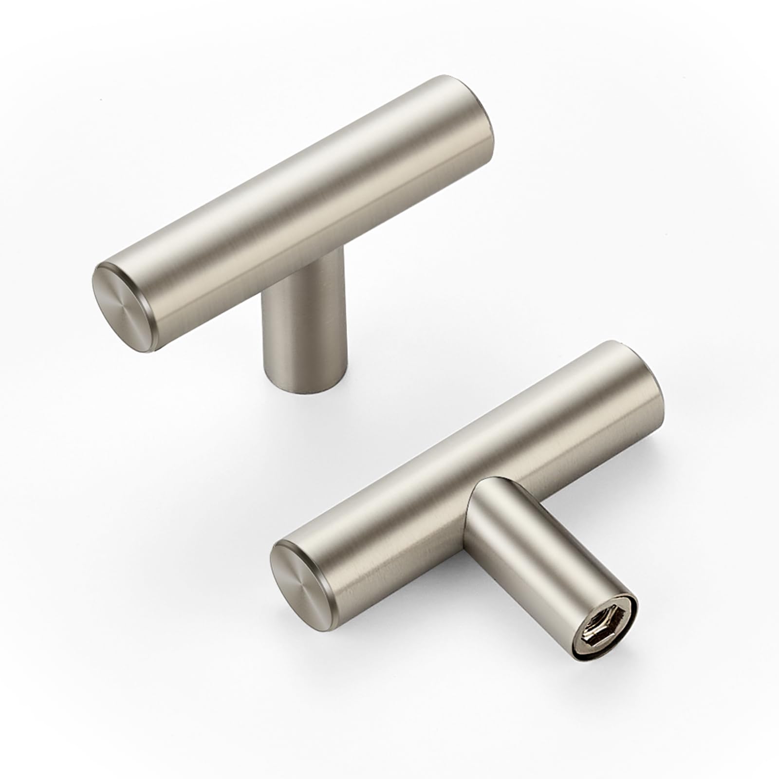 Photo 1 of 10 Pack Brushed Nickel Cabinet Knobs 2 Inch - Silver Drawer Knobs Single Hole Silver T Bar Hardware Drawer Pulls for Kitchen Cabinets and Dressers
