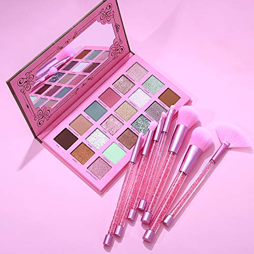 UCANBE Magic Spell Eyeshadow Palette With Soft Nylon Hair Quicksand Brushes Makeup Set Pigmented Shimmer Matte Pressed Metallic Glitter Pink Green Nude Blendable Eye Shadow Brush Bundle Kit - Thumbnail 2