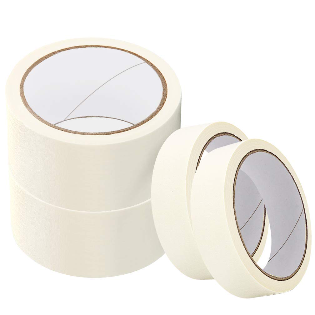 YTBUBOR Masking Tape for Painting 4 Rolls, 24mm/50mm x 20m White Masking Tape for Decorating, DIY & Crafts, Easy-Tear Writable Decorators Painters Tape for Painting Work Renovation Color Separation