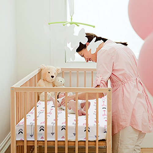 Stretchy Fitted Crib Sheets Set BROLEX 2 Pack Portable Crib Mattress Topper for Baby Girls Boys,Ultra Soft Jersey,Full Standard,Pink & White Arrow