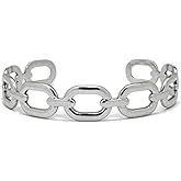 Loralyn Designs Stainless Steel Cuff Bracelet Women Classic Chain Link Work Gift Adjustable - Silver