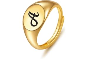Chinovi Gold Initial Rings for Women 14K Gold Plated Stackable Letter Ring for Teen Girls Adjustable Signet Capital Letter Alphabet Rings Initial Jewelry Gifts