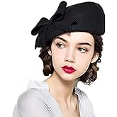 Vintage Bowknot Wool Felt French Beret with Veil Fascinator Pillbox Hats Cocktail Party Wedding Church Fedora
