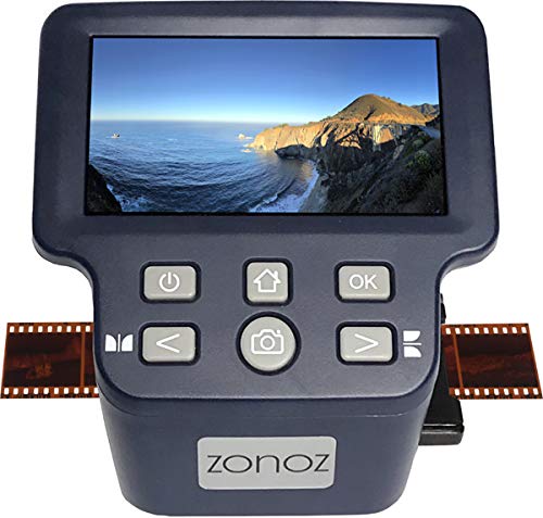 zonoz FS-Four Digital Film & Slide Scanner w/HDMI Output - Converts 35mm, 126, 110, Super 8 & 8mm Film Negatives & Slides to JPEG - Includes Large Bright 5-Inch LCD, Easy-Load Film Inserts Adapters