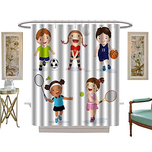 Luvoluxhome Shower Curtains Waterproof Vector Of Sports Kids On A