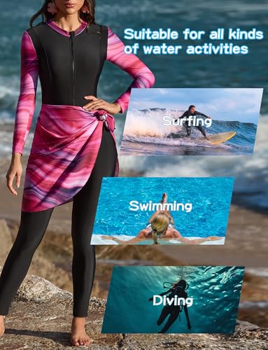 SEAUR Women Muslim Swimsuit 2 Pieces Islamic Burkini Modest Swimwear Full Cover Rash Guard Long Sleeve Swim Top with Pants Swimming Costume Set Summer Beachwear