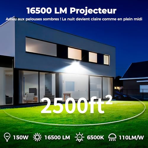 VistaNovaX 150W Industrial 16500LM 6500K Daylight White IP66 Waterproof, Efficient Heat Dissipation, Saving 85% Outdoor LED Spot Light for Courtyards/Gardens/Warehouses/Garages (2 pcs)