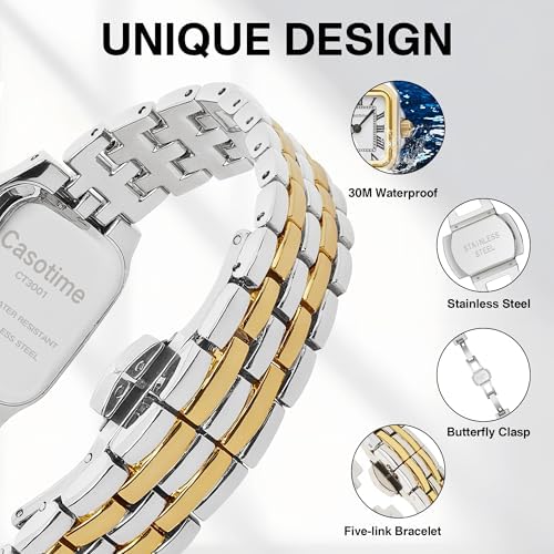 Goldene Uhren für Damen, Vintage, rechteckig, zierlich, Schmuck, Armband, Uhr, kleines Handgelenk, schmal, Reloj para Mujer, klassisches römisches Zifferblatt, 3 ATM wasserdicht, mit Werkzeug