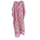 Womens Kaftan House Dress Paisley Print Pink Caftan Beach Cover up Boho Hippie