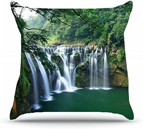 Nsduch Throw Pillowcase 18 x 18 Inches Cotton Pillow Cover Case with Hidden Zipper Decor Cushion Covers - Landscapes waterfall Trees pond landscape For Outdoor