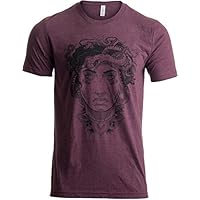 Ann Arbor T-shirt Co. Medusa Head Portrait  Cool Greek Mythology Art Fashion for Men or Women T-shirt-(Adult,L) Heather Maroon