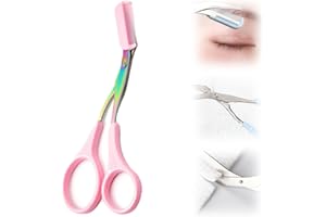 HILOST Eyebrow Trimmer Scissor,2024 New Stainless Steel Eyebrow Scissors with Comb,Portable Non Slip Professional Eyebrow Trimmer for Women (Pink)