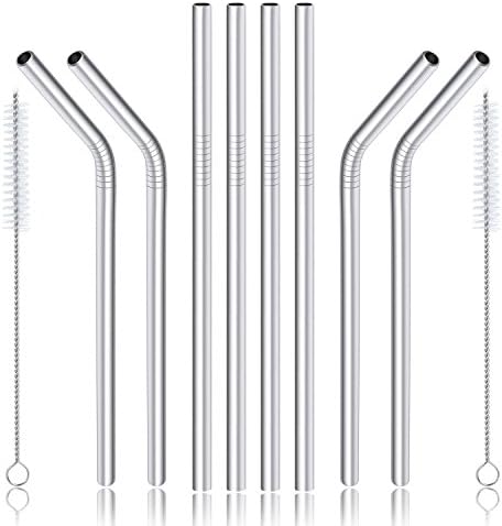 Set of 8 Stainless Steel Drinking Straws, Pofesun 8.5 inch 8mm Wide Reusable Metal Drinking Straws for 20oz Tumblers Cups, with 2 Free Cleaning Brushes