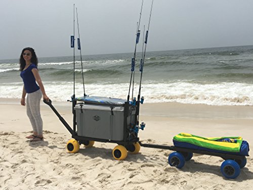 Mighty Max Plus One Beach Fishing Cart Wagon with 4 All Terrain Rolling Wheels