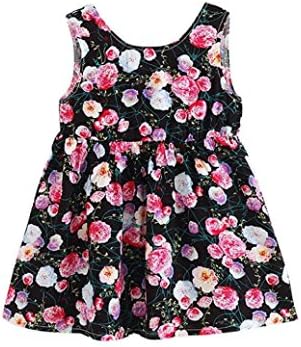 Dresses Bbay Girl Clothes Winsummer Baby Girls Dress Floral Sleeveless T-Shirt Dresses Sundress Infant Princess Summer Vest Skirt (Black, 5T)