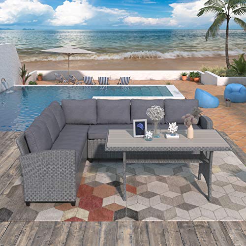 LZ LEISURE ZONE Patio Furniture Sets, Outdoor Patio Dining Table Set, PE Rattan Wicker