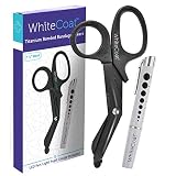 White Coat Titanium-Bonded EMT Trauma Shears - 7 &frac14;" Black Medical Bandage Scissors with LED Pen Light Pupil Gauge for Nurses, EMS, Medical Students, Emergency Room