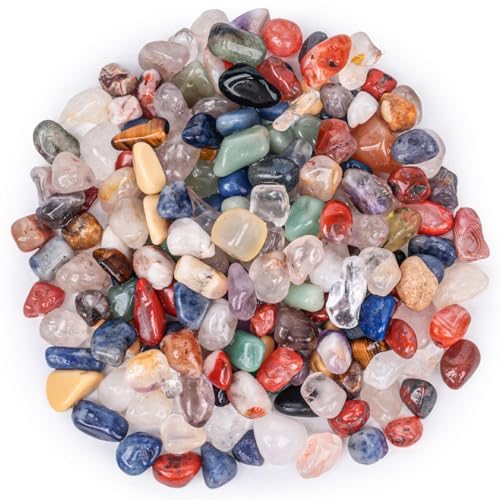 FUTUREPLUSX 1LB Quartz Stones Assorted, Natural Rocks Tumbled Gemstones 0.3-0.4inch Tumbled Chips for Home Decoration Vases Reiki Meditation