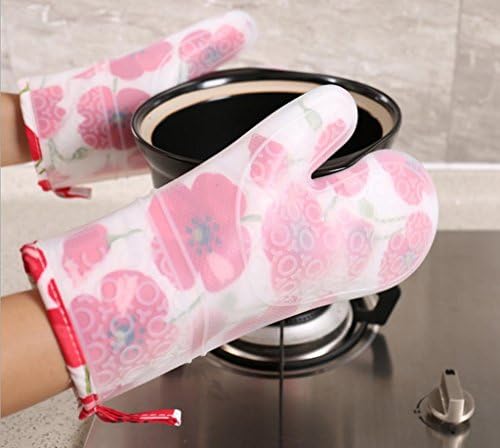 GYMNLJY Anti-skid Anti-hot Thickening Silica gel insulation gloves kitchen Microwave oven gloves High temperature Plus cotton gloves , 1