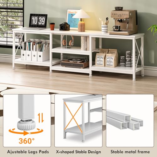 Jubestry TV Table with Shelves Up To 75 Inch Entertainment Center and TV Console Table for Home Living Room 180 * 40 * 60cm White