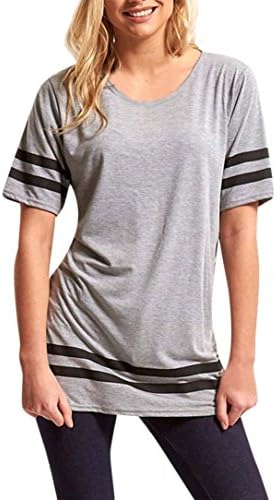 Lamolory Womens Blouses, Ladies Stripe Baggy Top Short Sleeve Sport Pullover T Shirts Blouse (XL, Gray)