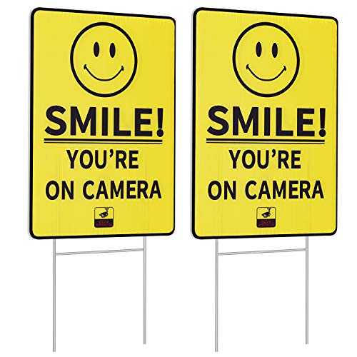 MUXYH 2 Pack Smile You’re On Camera Yard Sign, 10''X14'' Video