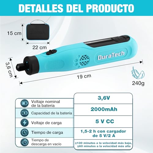 DURATECH 3.6V Cordless Grinder, 25000RPM Rechargeable Multitool, Rotary Tool with 135 Accessories, 6 Variable Speed, for Cutting, Carving, Engraving, Drilling