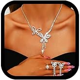 EARENT Butterfly Jewelry Set Silver Rhinestone Earring and Necklace for Women