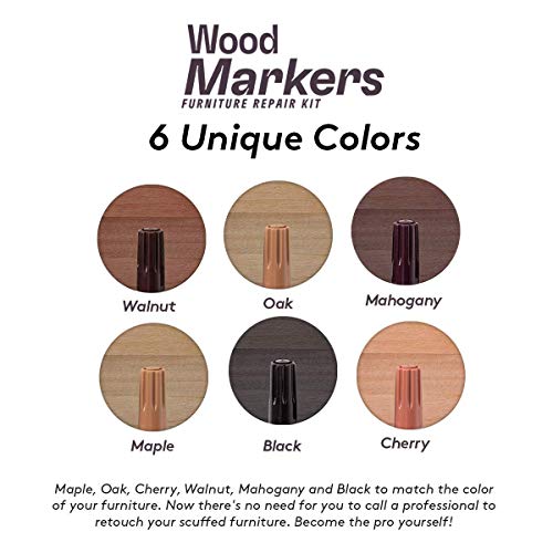 Katzco Wood Furniture Repair Kit Wood Markers For Scratches Set of 13 Markers and Wax Sticks