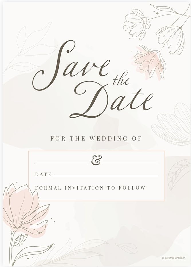 Kirsten McMillan 25 White Wedding Save the Date Cards with Envelopes A6 Wedding Save the Date Cards with Envelopes Designed and Printed in the UK (Pack of 25)