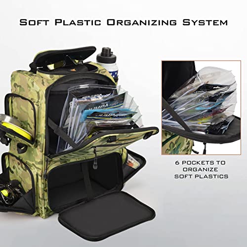 KastKing Bait Boss Fishing Tackle Backpack with Rod Holders, 4 Tackle