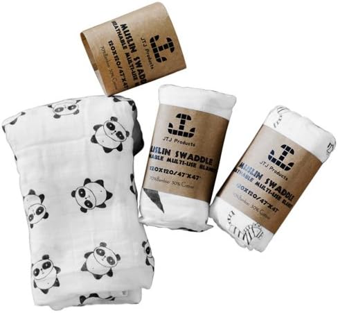 Three Big Organic Muslin Bamboo Cotton Swaddle Baby Boy Girl Blanket Unisex Oversized 47x47 inches Almost 4x4 Feet!!!