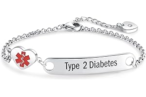 NARTGO Heart Medical Alert ID Bracelet for Women Emergency First Aid Health Alert Stainless Steel Adjustable Chain Bracelets