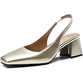 Women's Slingback Block Low Heels Pumps Closed Square Toe Slip On Chunky Heel Work Party Wedding Office Dress Shoes Comfortable Elegant