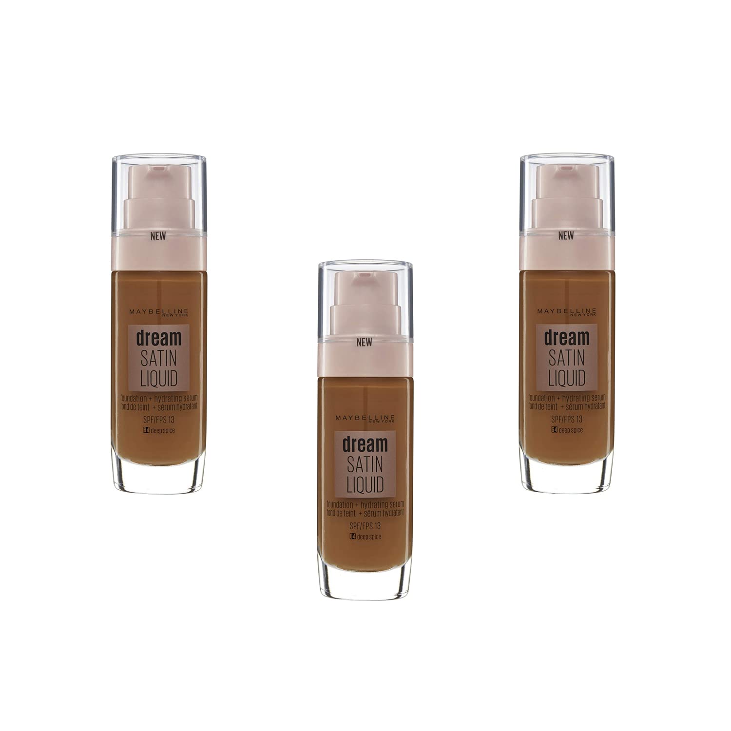 Maybelline New York Dream Satin Liquid Hydrating Foundation FPS13 - ‎64 Deep Spice, Pack of 3 (3 x 30ml)