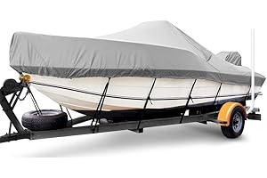 YimSting Center Console Boat Cover 20-22 ft, Upgraded 900 Heavy Duty Waterproof Boat Cover for Center Console Boat 20ft 21ft 22ft, Marine Grade Canvas, Gray