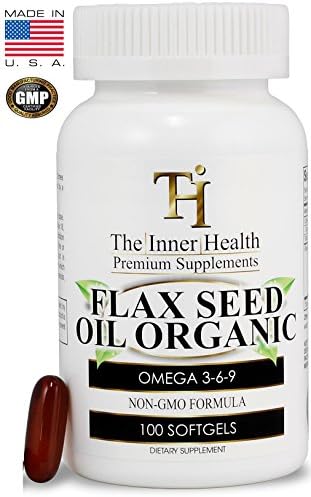 The Inner Health Organic Flaxseed Oil Capsules - to Keep Your Heart, Brain, Skin and Eye Health, Alternative to Fish Oil Source of Omega 3 6 9-100 Softgels for Men & Women