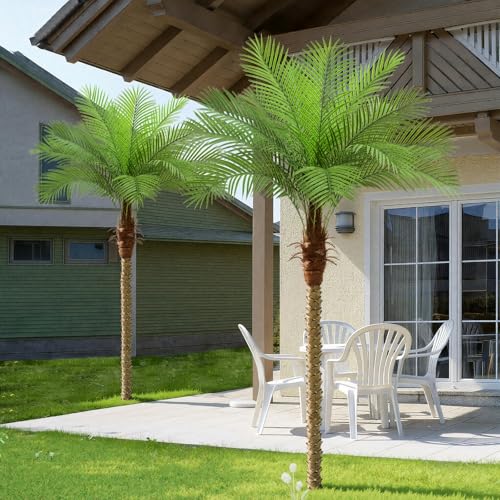 ZEEOZE 210 cm Artificial Palm Tree Phoenix High Artificial Palm Trees with 15 Adjustable Leaves Faux Phoenix Palm Trees for Outdoor Terrace, Swimming Pool, Home Office, Living Room, Garden (2 Pieces