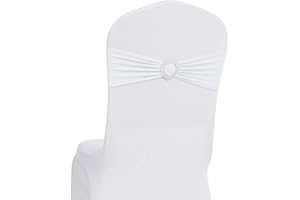 Howhic Pack of 30 Spandex Chair Sashes Bows Stretch Chair Cover Band with Buckle Slider Universal Elastic Chair Ties for Wedding Banquet Party Event Decoration (White)