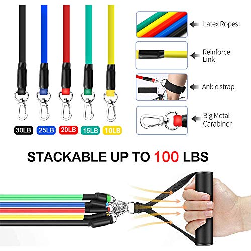 Domoki Resistance Bands Set 11 PCS, Exercise Bands with Door Anchor, Handles, Waterproof Carry Bag, Legs Ankle Straps for Resistance Training, Physical Therapy, Home Workouts