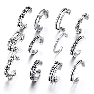 Shining Diva Fashion 12 Pcs Adjustable German Silver Toe Ring for Women (9915r)
