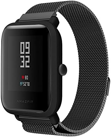 Troyalroom Strap Compatible with Xiaomi Huami Amazfit Youth Bead Stainless Steel Strap Xiaomi Band (Black)