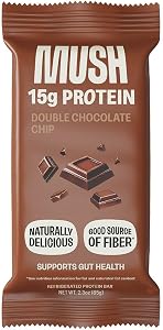 MUSH Protein Bar - Double Chocolate Chip - 15g Protein, Good Source of Fiber, Gluten Free, No Refined Sugar, Sustained Energy