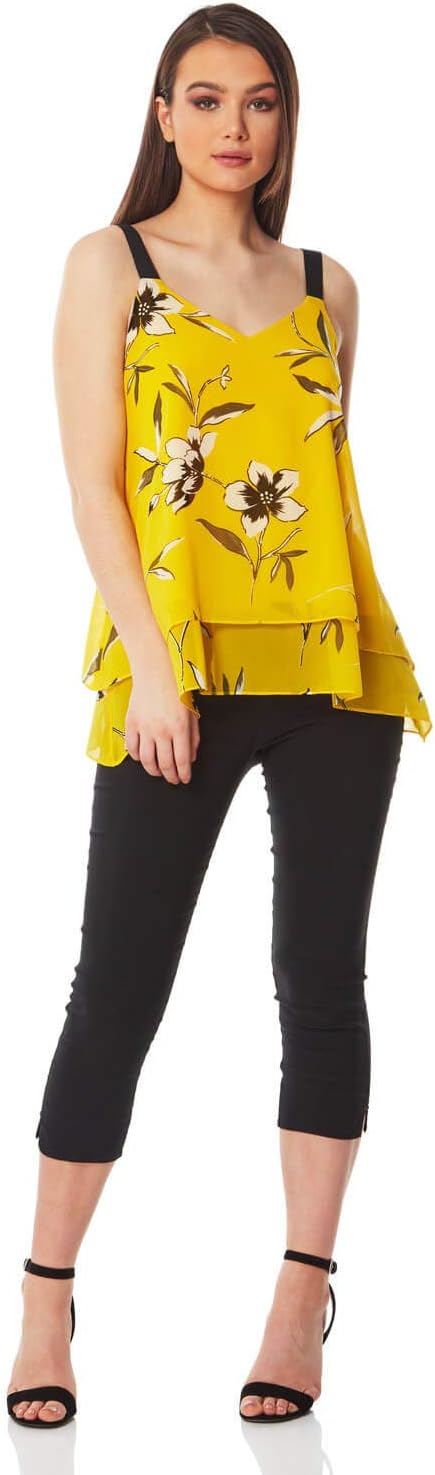 Women Double Layer Floral Vest Top - Ladies Light Sleeveless Tops Office Smart Summer Going Out Evening Holiday Blouse Vest