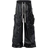 thesupermade Black Matte Faux Leather Grunge Streetwear Cargo Pants Baggy Wide Leg Street Hip Hop Trousers