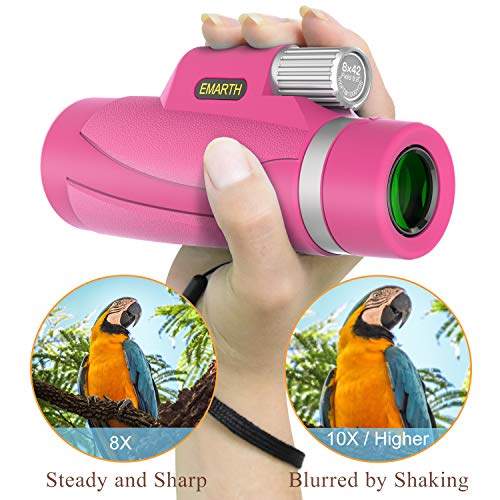 Emarth Hawkeye Monocular 8x42 High Power Bak4 FMC Compact Telescope for Hunting Boating Wildlife Pink